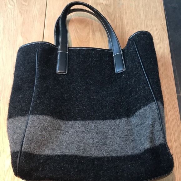 Coach Handbags - Wool Blend Black & Gray Stripe Tote Bag